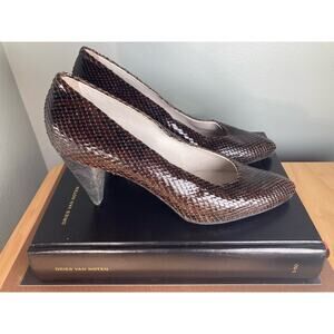 Maude Frizon Snakeskin Brown Black Pointed Toe Heels Sz 39.5 (8.5/ 9) Amazing